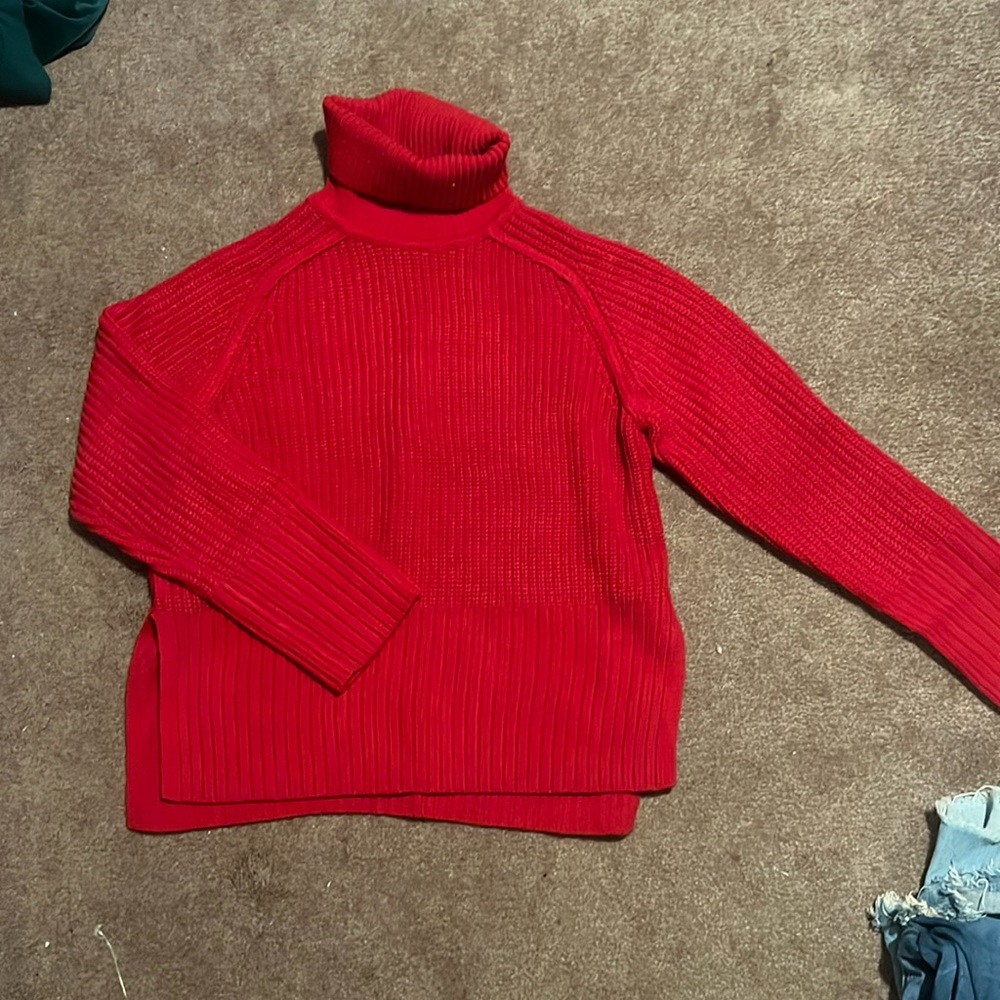 Zara Red turtleneck sweater with split sides
